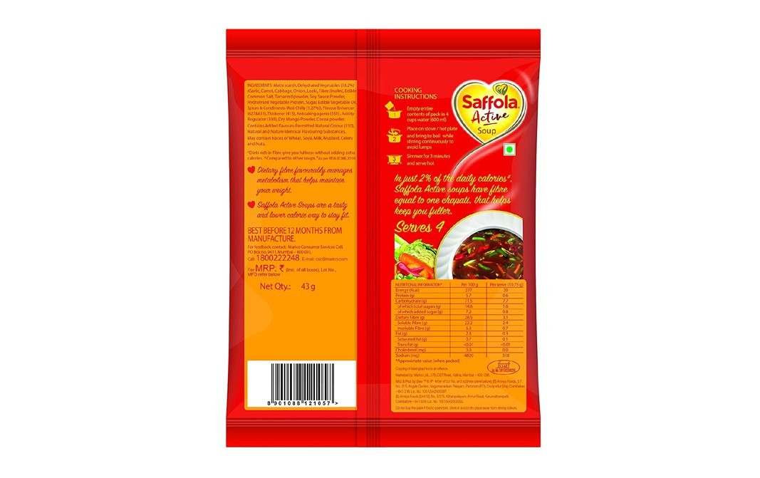 Saffola Active Fiery Hot & Sour Soup    Pack  43 grams